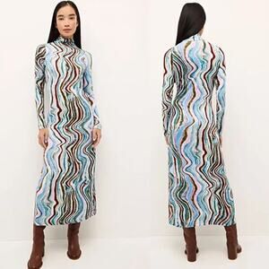 NWT Marie Oliver Paxton Swirl Print Turtleneck Midi Dress Blue Size: Medium